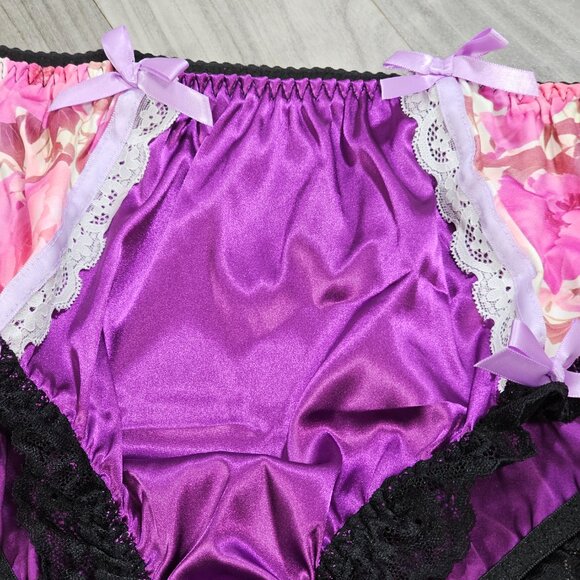 Purple Satin Brief Panties with Lace Trim by Space Kitten Boutique, Size 1X - Picture 4 of 5